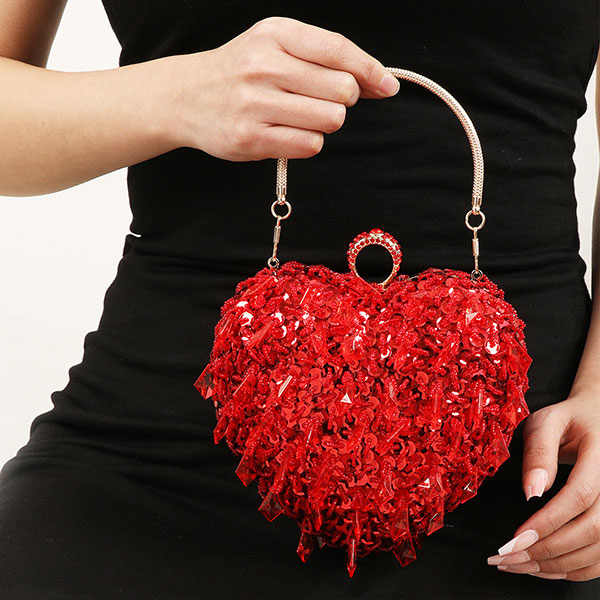 storexq Sequined Sweet Beaded Decor Heart Shape Bag
