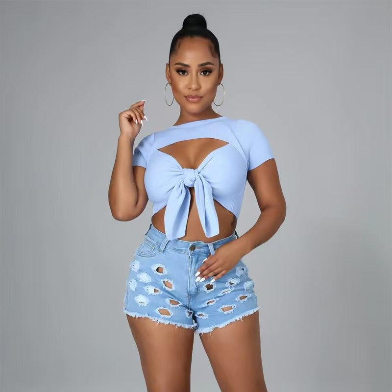storexq Demin Cutout Boyish Single Breasted Pant