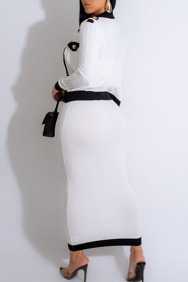 storexq Hit Color Patchwork Luxe Knitted Dress Suit