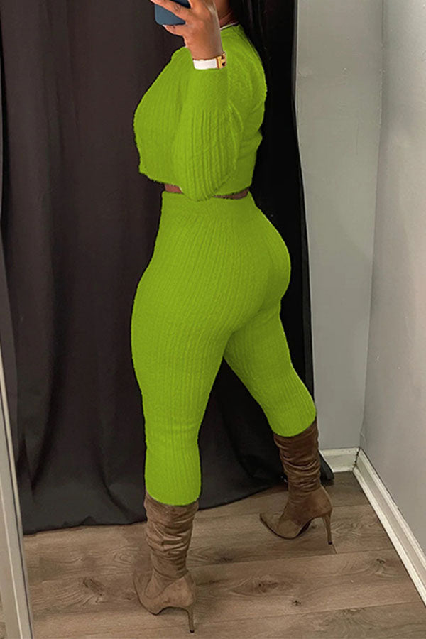 storexq Solid Color Simple Bodycon Knitted Pant Suit (Three Pieces)