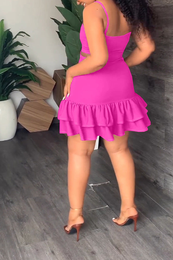 namcoverse Solid Color Sweet Backless Mini Dress