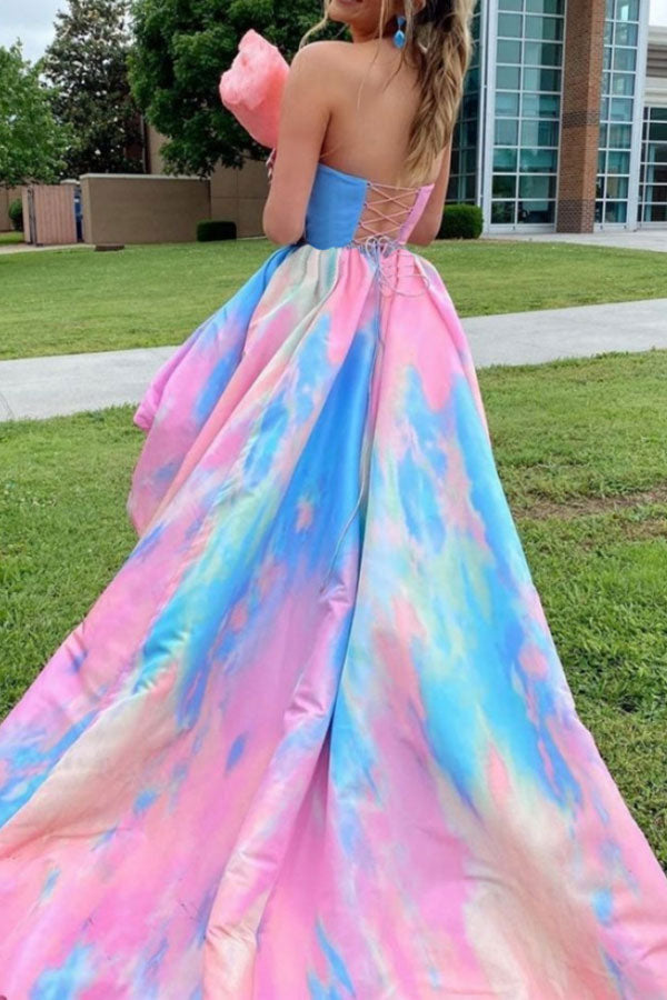storexq Rainbow Tie Dye Sweet Strappy Back High Low Maxi Dress