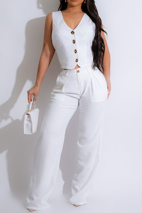 storexq Solid Color Sleeveless Commuting OL Pant Suit