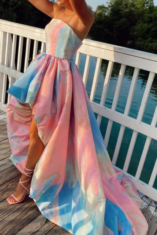 storexq Rainbow Tie Dye Sweet Strappy Back High Low Maxi Dress
