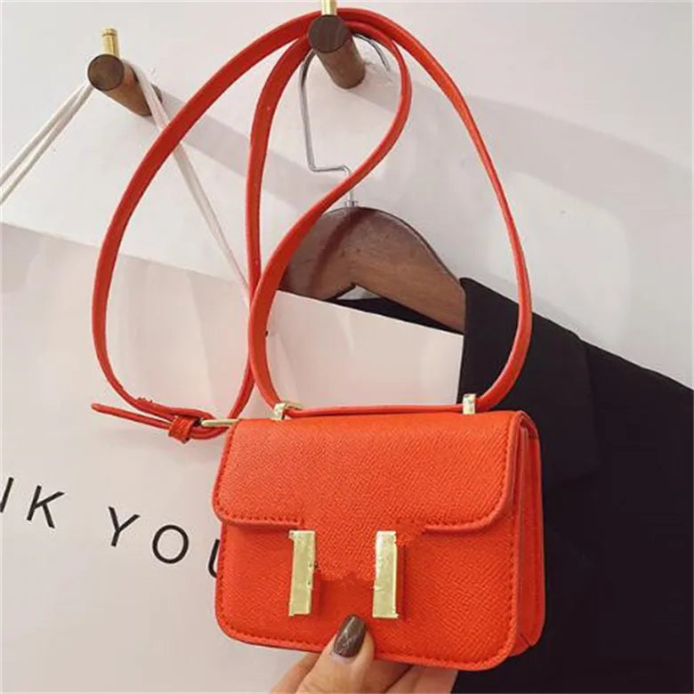 Kids Handbag Girl Shoulder Bags Gold Buckle PU Leather Children Coin Purses Saddle Bag Princess Messenger Bag