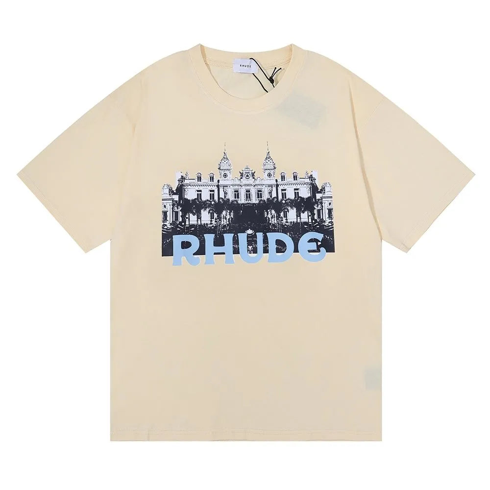 RH Designers Mens Rhude Embroidery T Shirts for Summer Mens Tops Letter Polos Shirt Womens Tshirts Clothing Short Sleeved Large Plus 100% Cotton Tees Size S-XL