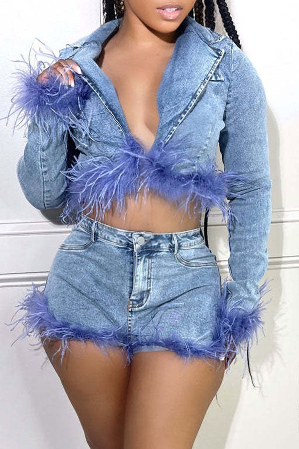 storexq Blue Denim Cool Fluffy Pant Suit