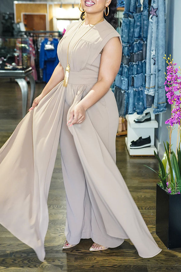 storexq Solid Color Sleeveless Modern Spliced Layered Jumpsuit