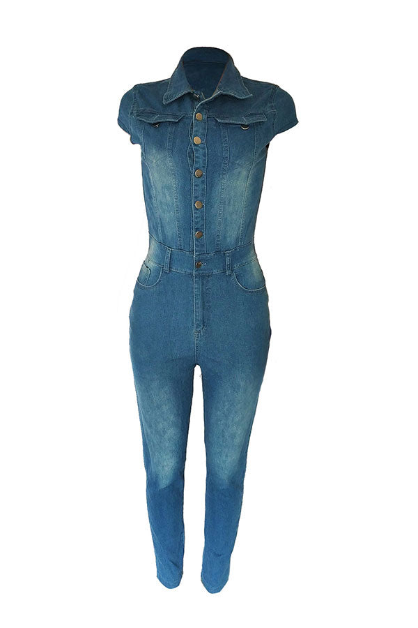 storexq Denim Boho Single Breasted Jumpsuit