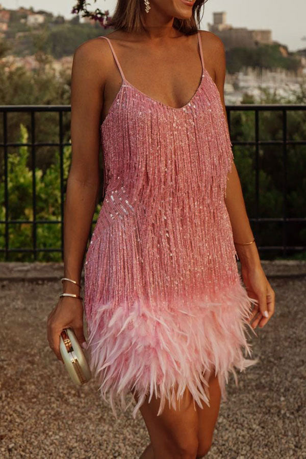 namcoverse Feather&Sequined Sweet Mini Dress