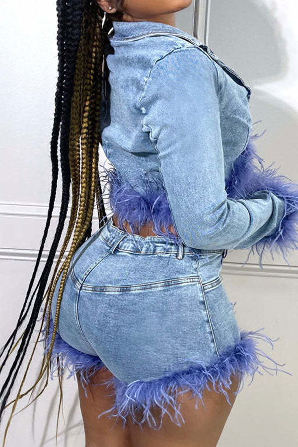 storexq Blue Denim Cool Fluffy Pant Suit