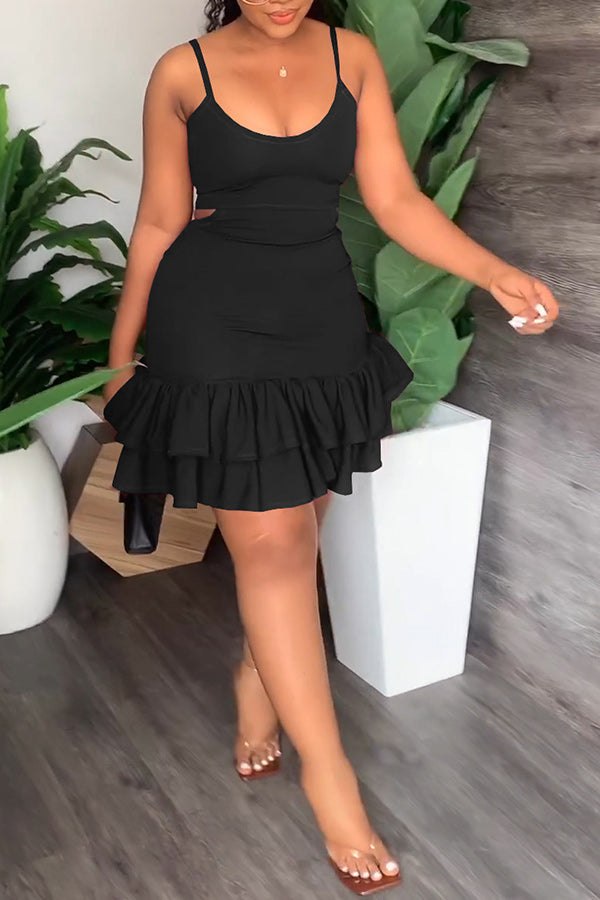 namcoverse Solid Color Sweet Backless Mini Dress