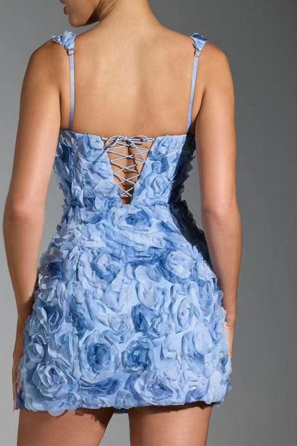 namcoverse Solid Color 3D Flower Decor Glamorous Mini Dress
