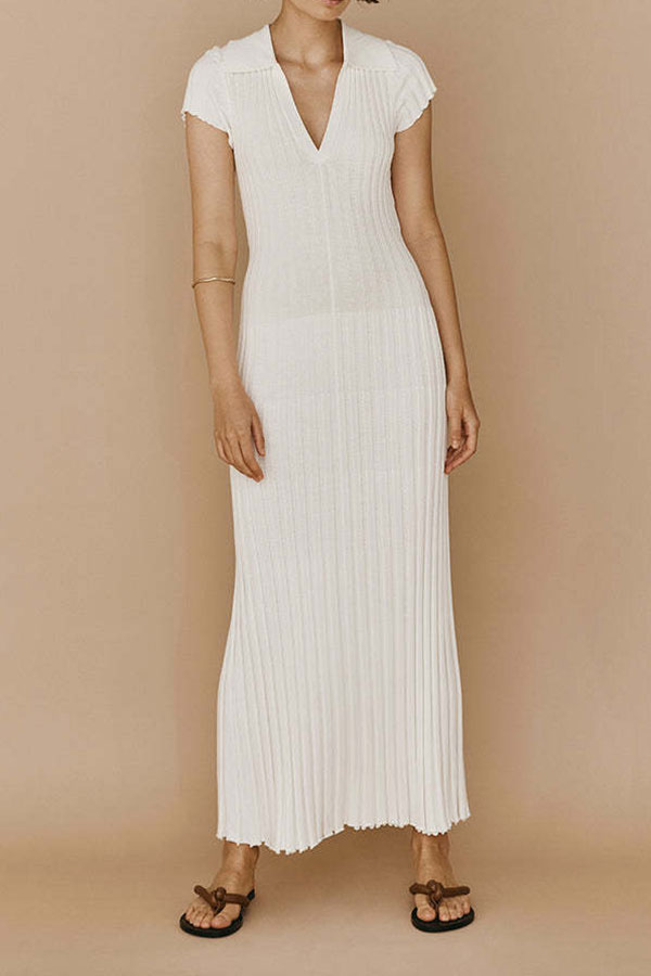 storexq Solid Color Ribbed Casual Maxi Dress