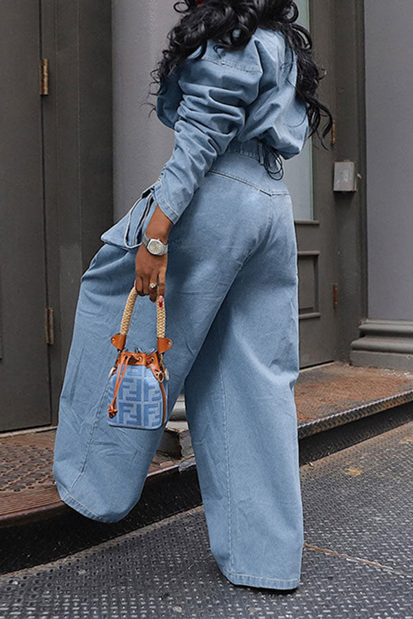 storexq Solid Color Baggy Hippy Patch Pocket Jeans