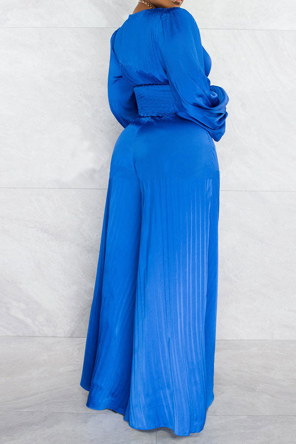 storexq Solid Color Casual Puff Sleeve Pant Suit