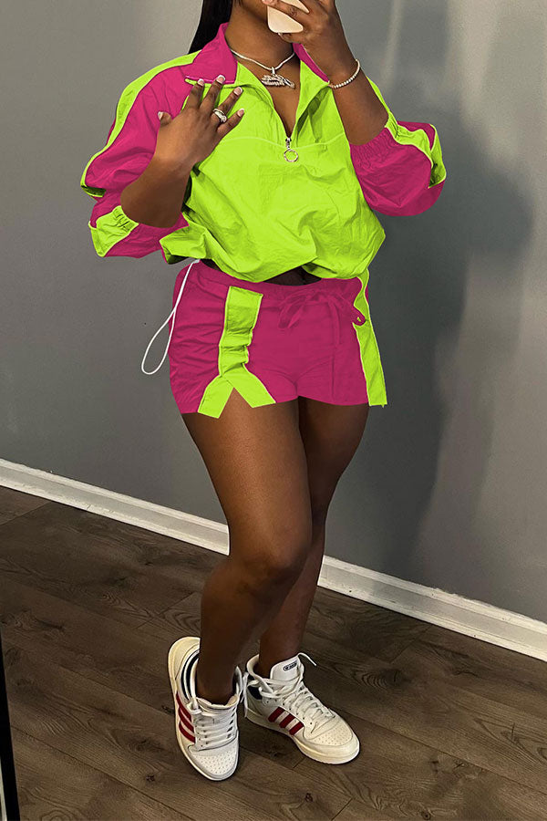 storexq Color Block Sporty Drawstring Pant Suit