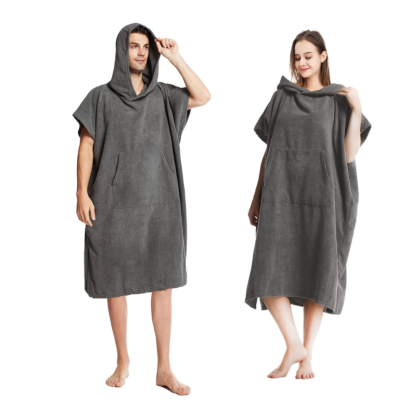 1pc Soft Quick-drying Bathrobe, Super Absorbent Hooded Short-sleeved Pajamas, Dress Style Nightdress, Adult Bathrobe, All-purpose Pajamas For Men And Women In 5 Colors, Bathroom Supplies