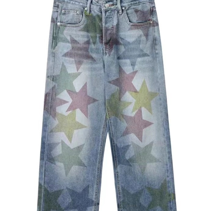 storexq Glitter Star Print Urban Ripped Jeans