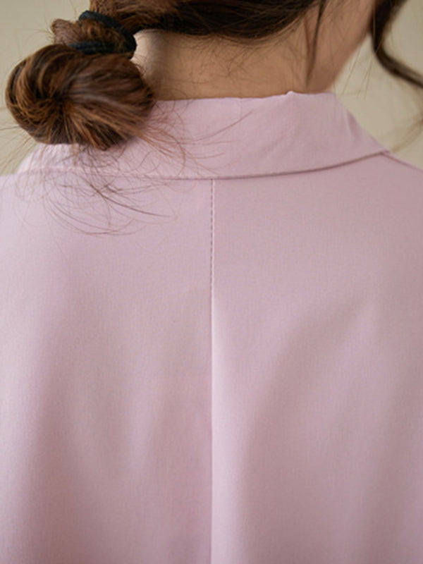 storexq Loose Short Sleeves Solid Color Lapel Shirts Tops
