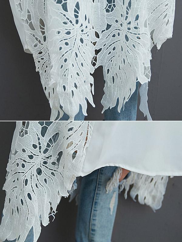 storexq Loose Split-Joint Hollow Solid Long Blouse