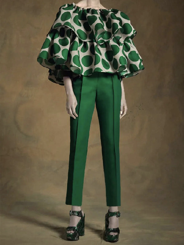 storexq Trendy Tops Loose Tiered Falbala Polka Dot Blouses&Shirts Tops