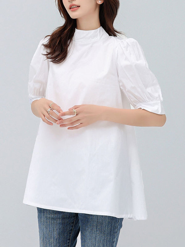 storexq Casual Loose Bow-Embellished Solid Color Blouse