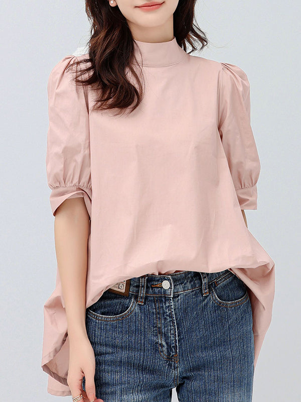 storexq Casual Loose Bow-Embellished Solid Color Blouse