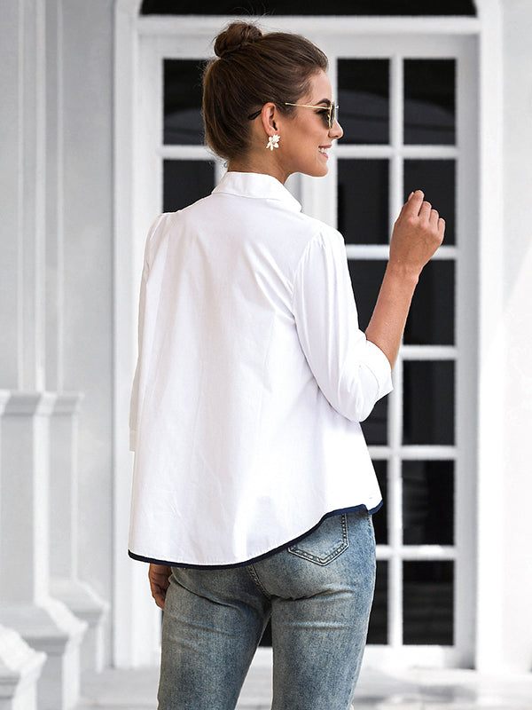 storexq Casual High-Low Loose Printed Stand Collar Blouses&Shirts Tops