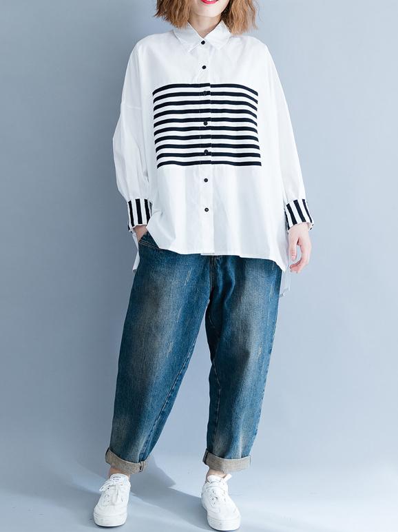 storexq Stripe Split-joint White Shirt