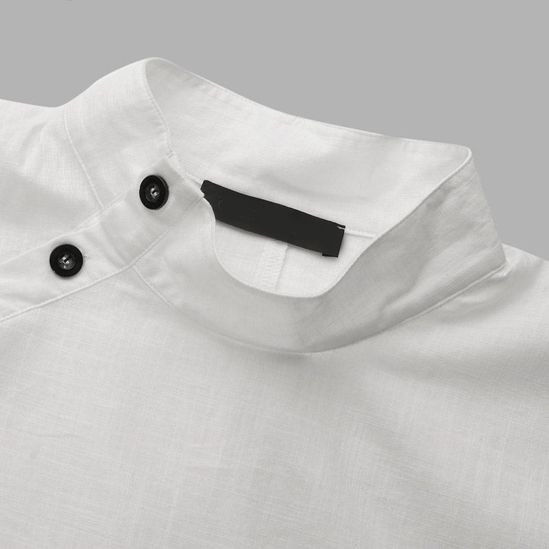 storexq Solid Color Stand Collar Cap-Sleeve Shirts