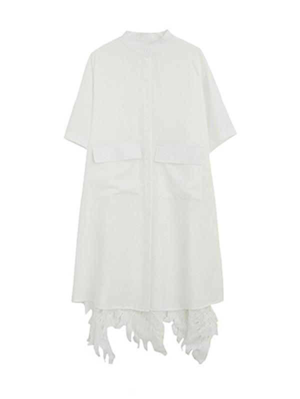 storexq Loose Split-Joint Hollow Solid Long Blouse