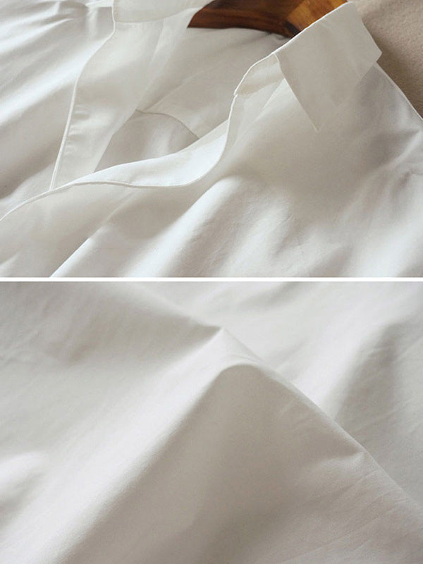 storexq Casual Short Sleeves Loose Solid Color Lapel Collar Blouses&Shirts Tops