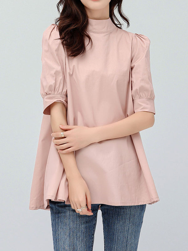 storexq Casual Loose Bow-Embellished Solid Color Blouse