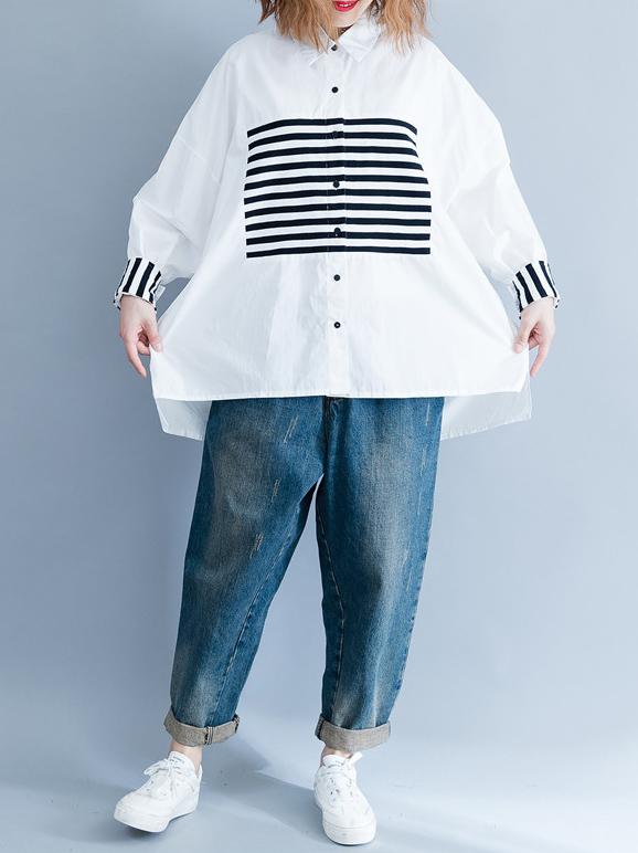 storexq Stripe Split-joint White Shirt