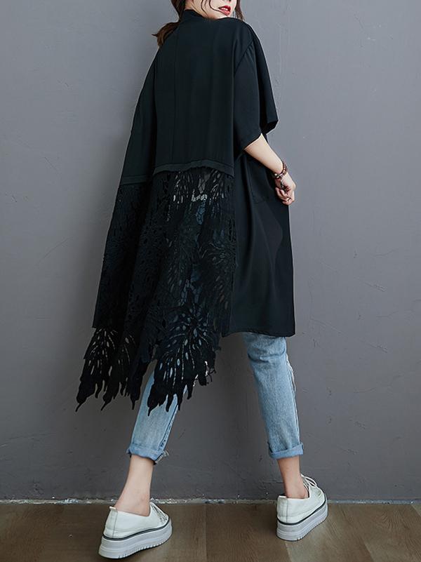 storexq Loose Split-Joint Hollow Solid Long Blouse