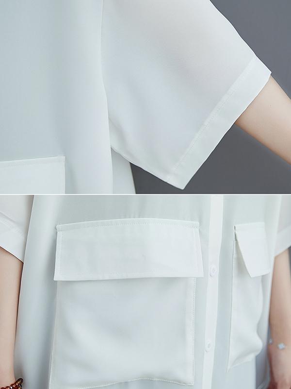 storexq Loose Split-Joint Hollow Solid Long Blouse