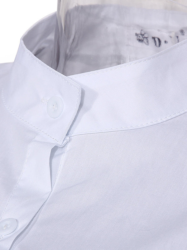 storexq Casual High-Low Loose Printed Stand Collar Blouses&Shirts Tops