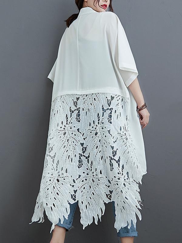 storexq Loose Split-Joint Hollow Solid Long Blouse