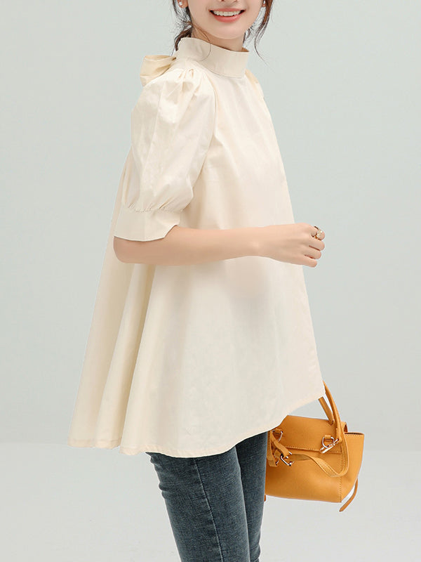 storexq Casual Loose Bow-Embellished Solid Color Blouse