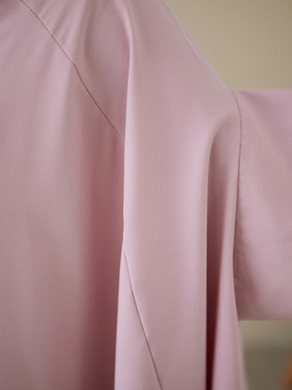 storexq Loose Short Sleeves Solid Color Lapel Shirts Tops