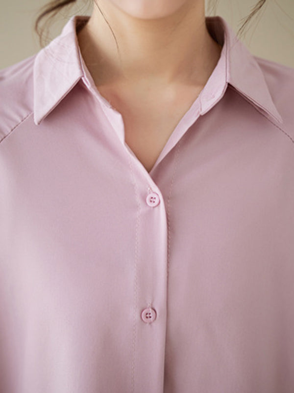 storexq Loose Short Sleeves Solid Color Lapel Shirts Tops