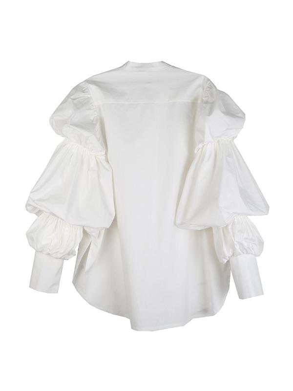 storexq Vintage Layered Puff Sleeve Long Shirt