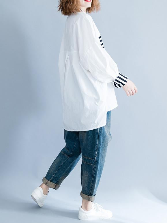 storexq Stripe Split-joint White Shirt