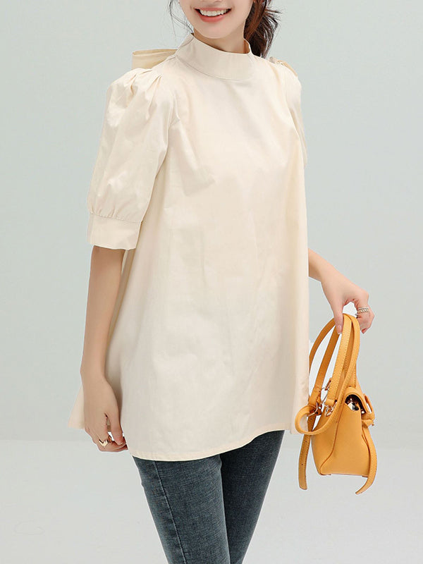 storexq Casual Loose Bow-Embellished Solid Color Blouse