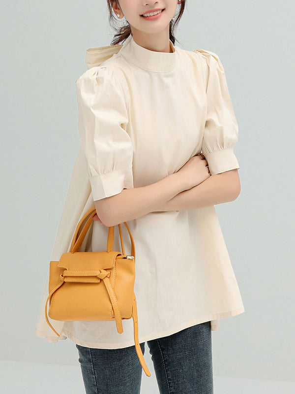 storexq Casual Loose Bow-Embellished Solid Color Blouse