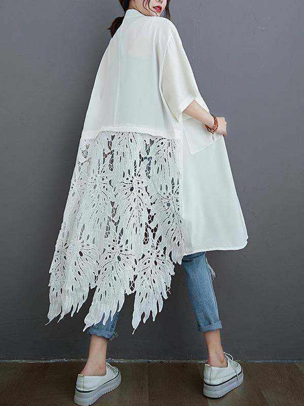 storexq Loose Split-Joint Hollow Solid Long Blouse