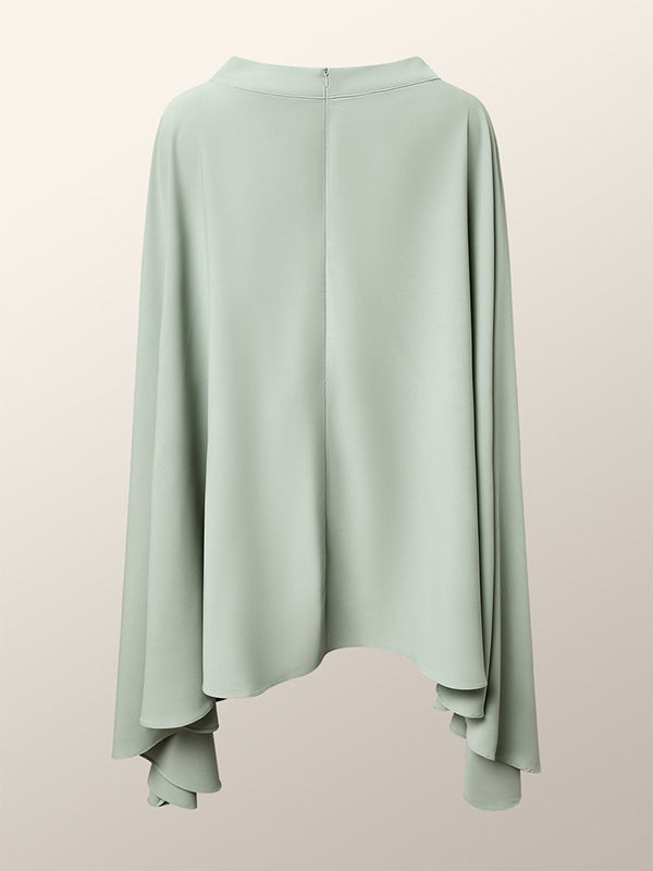 storexq Batwing Sleeves Irregular Clipping Solid Color Stand Collar Blouses&Shirts Tops