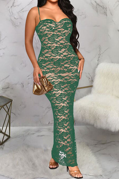 namcoverse Floral Lace Simple Spaghetti Strap Maxi Dress