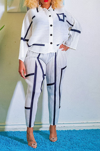 storexq Striped Patchwork Modern Pleated Pant Suit